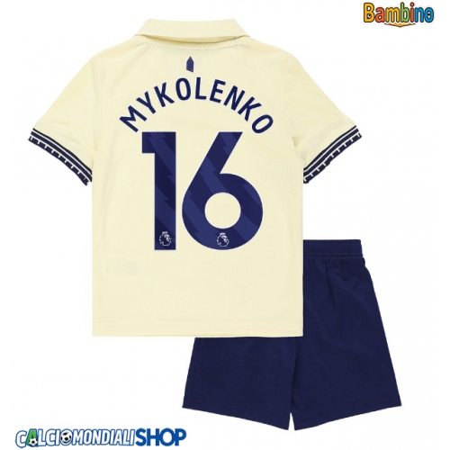 Maglie da calcio Everton Vitaliy Mykolenko #16 Seconda Maglia Bambino 2025-26 Manica Corta + Pantaloni corti)